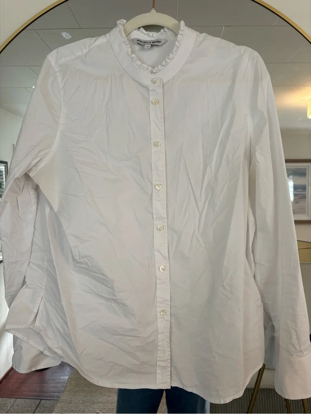 Veronica Beard White Ruffle-Trim Button-Front Shirt - Picture 2 of 5
